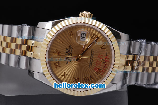 Rolex Datejust Automatic Two Tone with Gold Bezel,Gold Dial and Roman Marking - Click Image to Close